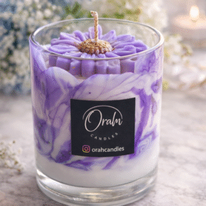 Orah  Lavender Bloom Glass Candle – Handcrafted Floral Wax Candle